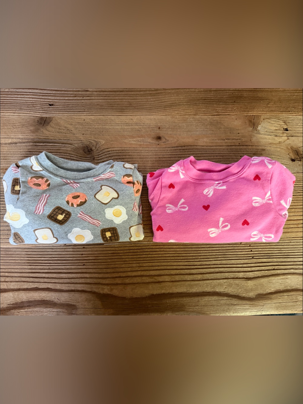 wonder nation Pink Bow & Gray Breakfast Print Pajama Tops
